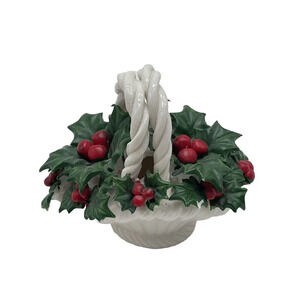 Ceramic Basket of Holly & Berries Christmas Holiday Decor Hermitage Pottery